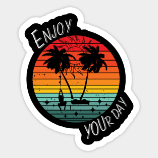 Island Escape - Swinging on Palm Trees at Sunset Sticker